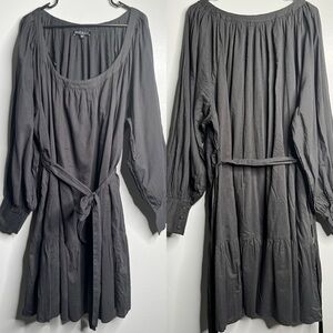 Eloquii Black Long Sleeve Round Neck Tiered Dress with Belt Plus Size 28